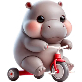 🚲 c3899095 ฮิปโป, รถสามล้อ, น่ารัก, สัตว์, การ์ตูน, คาวาอิ, สติกเกอร์ whatsapp sticker