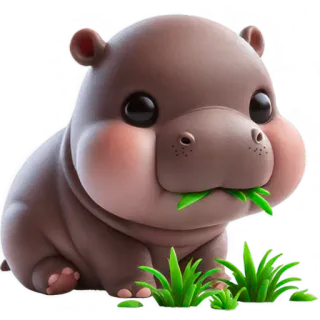 🍽 dc9180c1 ฮิปโป, สัตว์, น่ารัก, คาวาอิ, การ์ตูน, หญ้า whatsapp sticker
