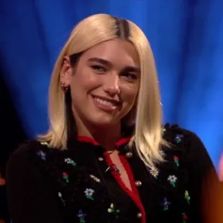 🖇 9f94dfee Dua Lipa penyanyi, selebriti, rambut pirang, potret, tersenyum, wanita, bintang pop telegram sticker