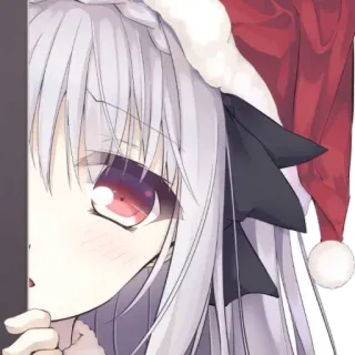 😶 6fc72ae4 애니메이션 여자, 크리스마스, 산타 모자, 귀여운, 카와이, 만화, 애니메이션 telegram sticker