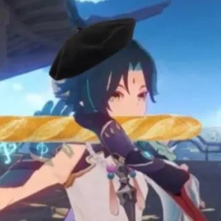 🎷 22de4ab3 Xiao Genshin Impact 魈, 原神, 游戏, 角色, 面包, 贝雷帽 telegram sticker