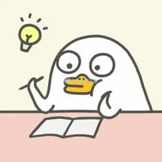 🐣 6a6eb64e vịt, hoạt hình, ý tưởng, suy nghĩ, viết, bóng đèn, dễ thương, học tập telegram sticker