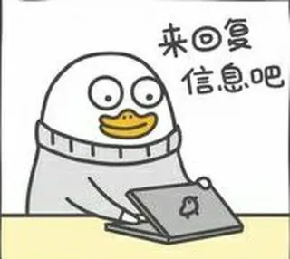 🐥 896193e8 来回复信息吧 vịt, hoạt hình, đánh máy, tin nhắn, internet, máy tính telegram sticker