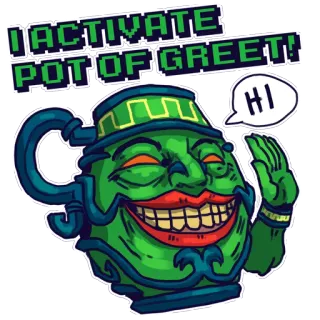 👋 9859524b I ACTIVATE POT OF GREET! powitanie, doniczka, zielony, humor, kreskówka, naklejka telegram sticker