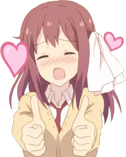 👍 817ca6cc Anime, Meisje, Hartjes, Duim omhoog, Blij, Leuk telegram sticker