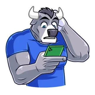 🤔 a61649ca bull, anthropomorphic, cartoon, cellphone, confused, animal, sticker, mascot telegram sticker