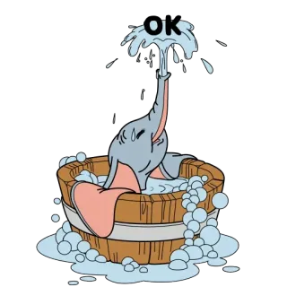 🛀 079bcce8 Dumbo OK elefante, baño, agua, dibujos animados, Disney, Dumbo telegram sticker