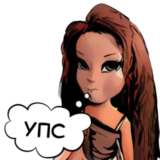 😅 fc0228d7 УПС cartoon, girl, brown hair, oops, thinking telegram sticker