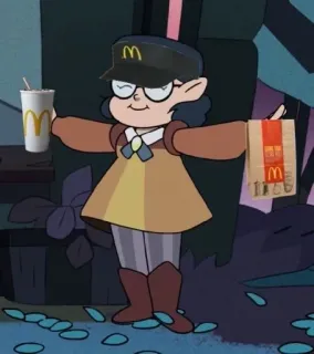 🌟 51601527 Willow, McDonald's, Fast food, Personaggio, Cappello, Bevanda, Cibo telegram sticker