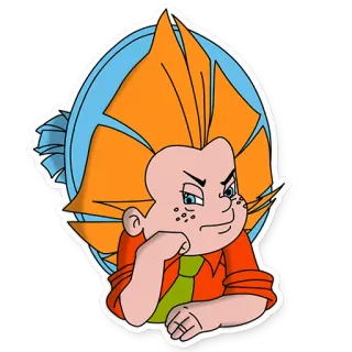 😒 61ea25fb 卡通, 橙色头发, 角色, 领带, 雀斑, 插图 telegram sticker