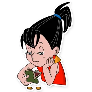 😟 9b478814 卡通, 女孩, 钱, 贫困, 钱包, 硬币 telegram sticker