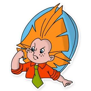 😠 a6369d7b 卡通, 角色, 愤怒, 孩子, 橙色头发, 领带 telegram sticker