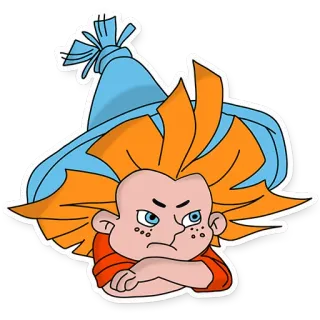 😠 f606fcff 卡通, 生气, 角色, 蓝色帽子, 橙色头发 telegram sticker