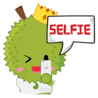 🤳 3c638776 SELFIE Дуриан, Мультфильм, Фрукт, Селфи, Корона, Каваи telegram sticker