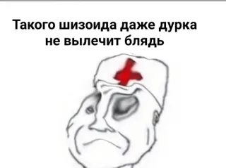 💉 df991522 Такого шизоида даже дурка не вылечит блядь offensive, doctor, mental illness, insult, rude whatsapp sticker