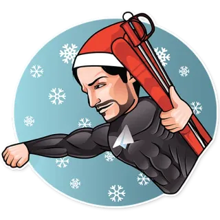 ❄️ 60c16fca weihnachten, neujahr, weihnachtsmütze, mann, winter, schneeflocken telegram sticker