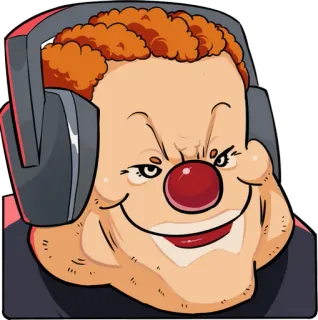 🤡 4f41a58c clown, headset, cartoon, red nose, smirk, gaming whatsapp sticker