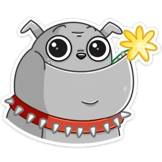 🙂 1e09a2e1 pies, buldog, kwiat, słodki, naklejka, zwierzę telegram sticker