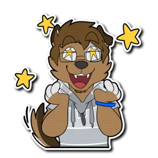 ⭐️ 1e216203 Furry, Anthro, Pies, Okulary, Gwiezdne oczy, Kreskówka telegram sticker