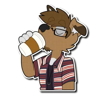 ☕️ 2b2921e8 Furry, Anthro, Pies, Kawa, Napój, Okulary, Kreskówka, Naklejka telegram sticker