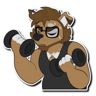 💪 5a6e6205 antropomorficzny, pies, podnoszenie ciężarów, ćwiczenia, fitness, kreskówka telegram sticker
