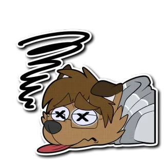 😵 5c195faf Kreskówka, Chory, Zawroty głowy, Pies, Wyczerpany, Animowany, Naklejka telegram sticker