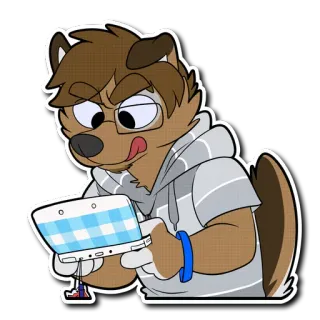 🎮 c8c87be3 futrzak, pies, okulary, gry, 3DS, kreskówka, postać, słodki telegram sticker