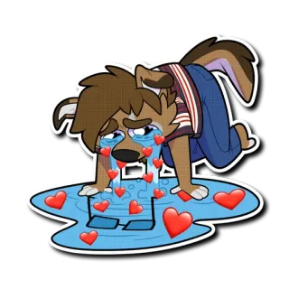 😭 e514c912 płacz, smutny, złamane serce, kreskówka, antropomorficzny, pies, łzy, serca telegram sticker