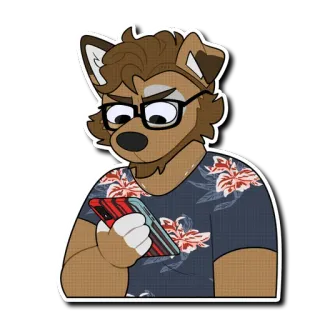 🤨 f937a08e Furry, Antropomorficzny, Pies, Okulary, Telefon, Postać, Kreskówka, Naklejka telegram sticker