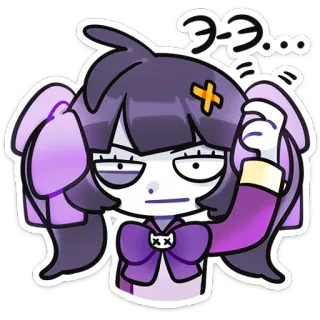 🌟 83b6ffb4 э-э-э... Anime, Mignon, Personnage, Pensif, Violet, Autocollant whatsapp sticker