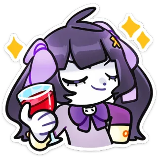 🌟 8501ad03 Dessin animé, Animé, Fille, Boire, Vin, Cheveux violets whatsapp sticker