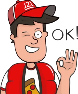 👌 cd2812d9 OK! mężczyzna, pizza, dostawa, ok, gest, kreskówka, mrugnięcie telegram sticker