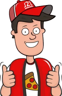 👍 d5c11b4c J2L pizza, jedzenie, dostawa, kreskówka, kciuk w górę, restauracja, maskotka telegram sticker