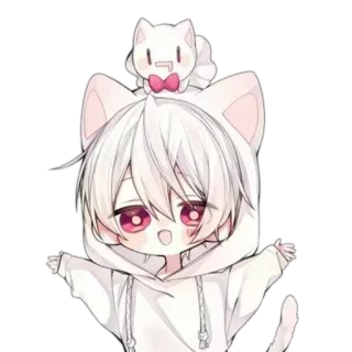 💘 23236a09 Anime, Chibi, Kawaii, Schattig, Kattenoortjes, Wit haar telegram sticker