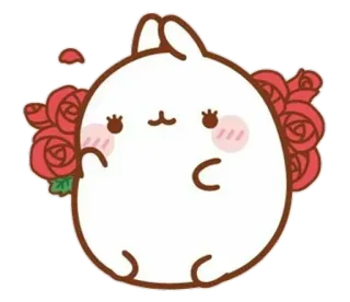 💘 25763ef5 Molang, konijn, schattig, bloemen, rozen, kawaii, cartoon telegram sticker