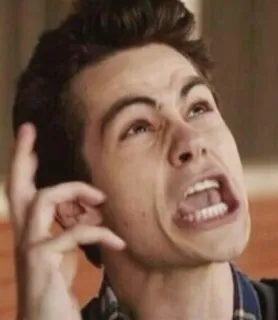 😤 21487ea6 Dylan O'Brien Teen Wolf ミーム, 面白い顔, リアクション, 表情, ティーン・ウルフ, ディラン・オブライエン, 俳優 telegram sticker