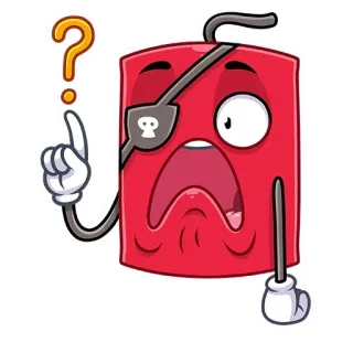 ❓ 9c19cb9b Cartoon, Frage, Pirat, Augenklappe, Rot, Figur telegram sticker