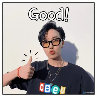 👍 38dee7e4 Good! Kciuk w górę, Dobrze, Aprobata, Kpop, J-Hope, Pozytywne telegram sticker