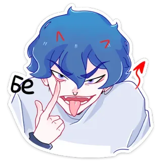 😝 548494f8 Бe 漫画, 悪魔, 舌, 皮肉, 青髪 telegram sticker
