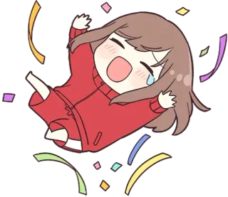 🥳 27f57d11 애니메이션, 귀여운, 축하, 종이조각, 울음, 행복한 telegram sticker