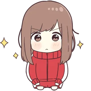 🤨 560aa5d6 애니메이션, 귀여운, 여자, 치비, 만화, 반짝이, 빨간 재킷 telegram sticker