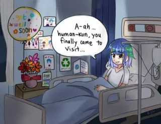 🆘 eb52d178 get well soon
A-ah.. human-kun, you finally came to Visit... 早日康复, 动漫, 地球, 医院, 病人, 插图 telegram sticker