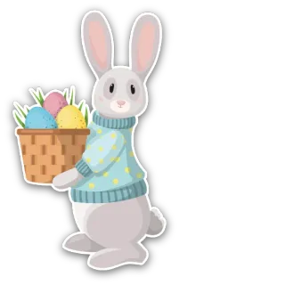 😀 35636833 อีสเตอร์, กระต่าย, กระต่าย, ไข่อีสเตอร์, ตะกร้า telegram sticker