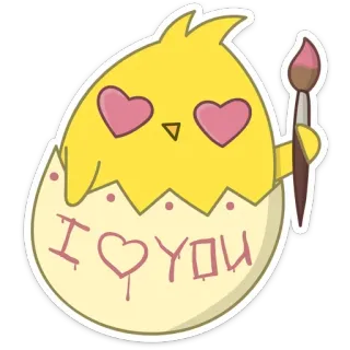 😍 60289f56 I LOVE YOU pollito, huevo, ojos de corazón, amor, lindo, pintura whatsapp sticker