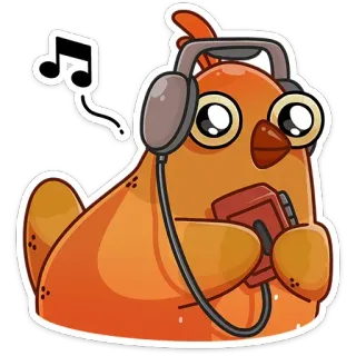 🎶 6473fb4e курица, музыка, наушники, walkman, птица, мультфильм telegram sticker