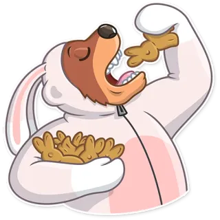 😋 294a3614 동물, 토끼, 코스튬, 먹는, 쿠키, 웃긴 whatsapp sticker