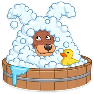 🛀 d7913d37 개, 비눗방울, 목욕, 고무 오리, 깨끗한, 만화, 동물, 애완 동물 whatsapp sticker