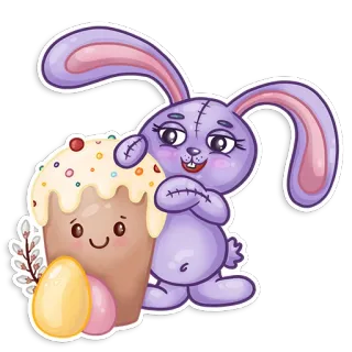 🧁 a14ce99b 부활절, 토끼, 케이크, 달걀, 휴일, 축하 telegram sticker