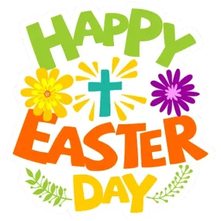 🥳 f447d455 HAPPY EASTER DAY Pasen, Vrolijk Pasen, Feestdag, Viering, Religie, Lente, Kruis, Bloemen telegram sticker