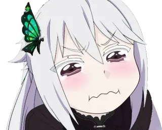 😰 3a1ff969 Echidna Re:Zero anime, witch, white hair, butterfly, sad, crying telegram sticker